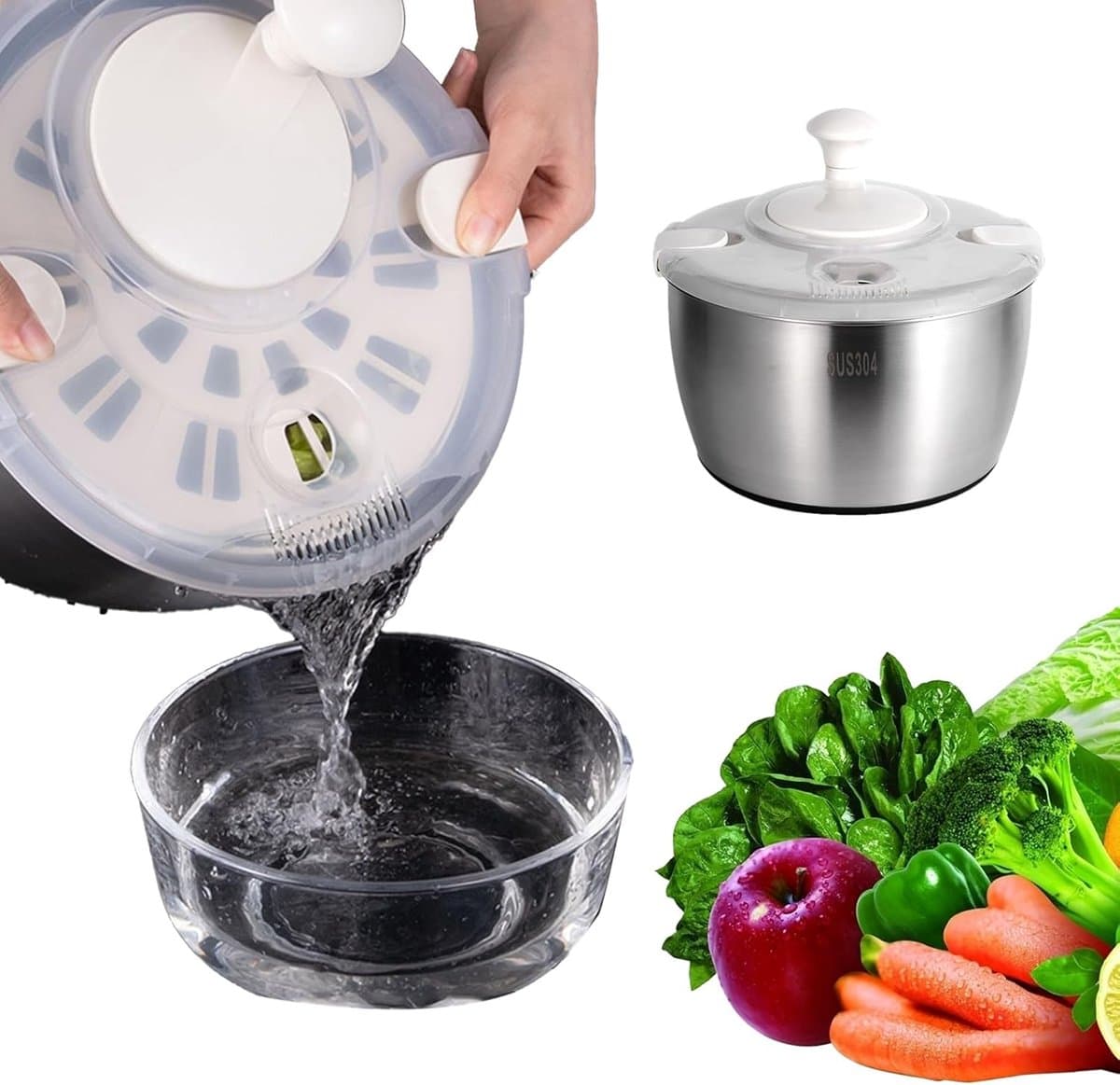 Salade Droger - Groente centrifuge - Salade bereiden - Roestvrij staal - 198 x 22 cm — afbeelding 1