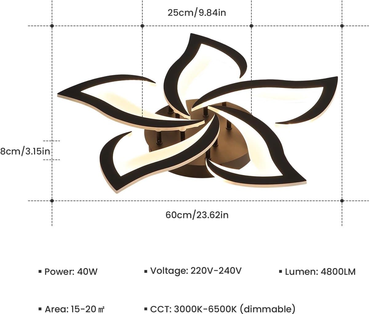 Dimbare LED Plafondlamp met Afstandsbediening, Romantische Bloemvormige Plafondverlichting voor Slaapkamer en Woonkamer, 3000K-6500K — afbeelding 1