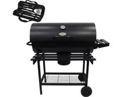 Alora Houtskool Barbecue - Inclusief Spatelset - Geïntegreerde Thermometer, Warmhoudrek, Asopvangbak & Zijtafel - BBQ op Wielen - met Deksel - Zwart