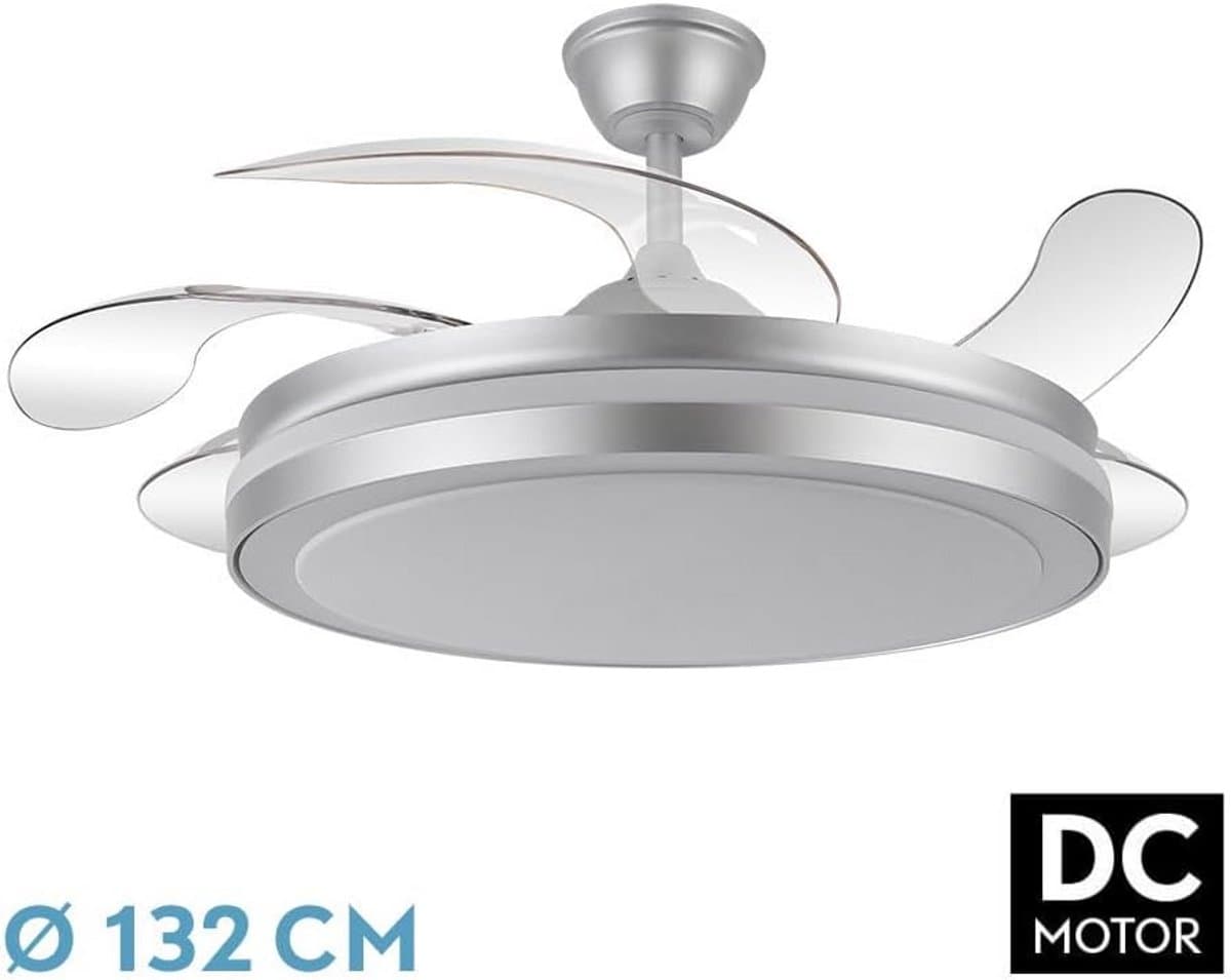 Grote Plafondventilator met Licht en Afstandsbediening, Zilver — afbeelding 1