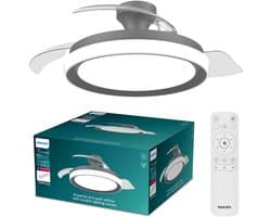 Philips Bliss Plafondventilator met ingebouwde LED-lamp - 3 Intrekbare bladen, diameter: 106cm - 4500 Lumen - Instelbaar wit licht van 2700K tot 6500K - Dimbaar tot 5% - Afstandsbediening - Zwart