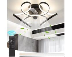 Plafond Ventilator Lamp - 50 CM - Smart Lamp - 6 Standen - Dimbaar - Zwart - Kroonluchter Ventilator - Chandelier Fan - Woonkamer Lamp - Ventilator Lampen - Eetkamer lamp - Slaapkamer lamp