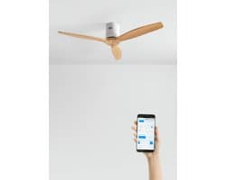 CREATE - Plafondventilator 40W silent 100% hout (Ø132cm) (ruimtes 10m²-25m²) - Wit / Licht hout - Geen licht - WIFI + Afstandsbediening - WIND CALM NATURAL WOOD
