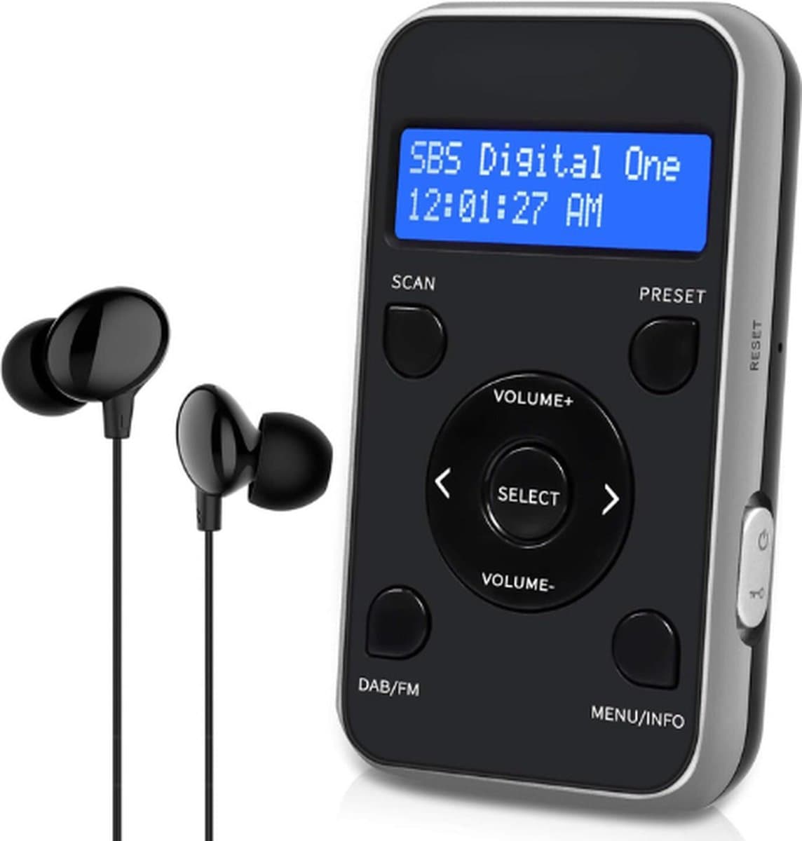 MP3 Speler Digitale Radio - DAB/DAB+ en FM-radio - Draagbare Sportradio - 20 Voorkeurzenders, Klok en Alarm - Zwart Grijs — afbeelding 1