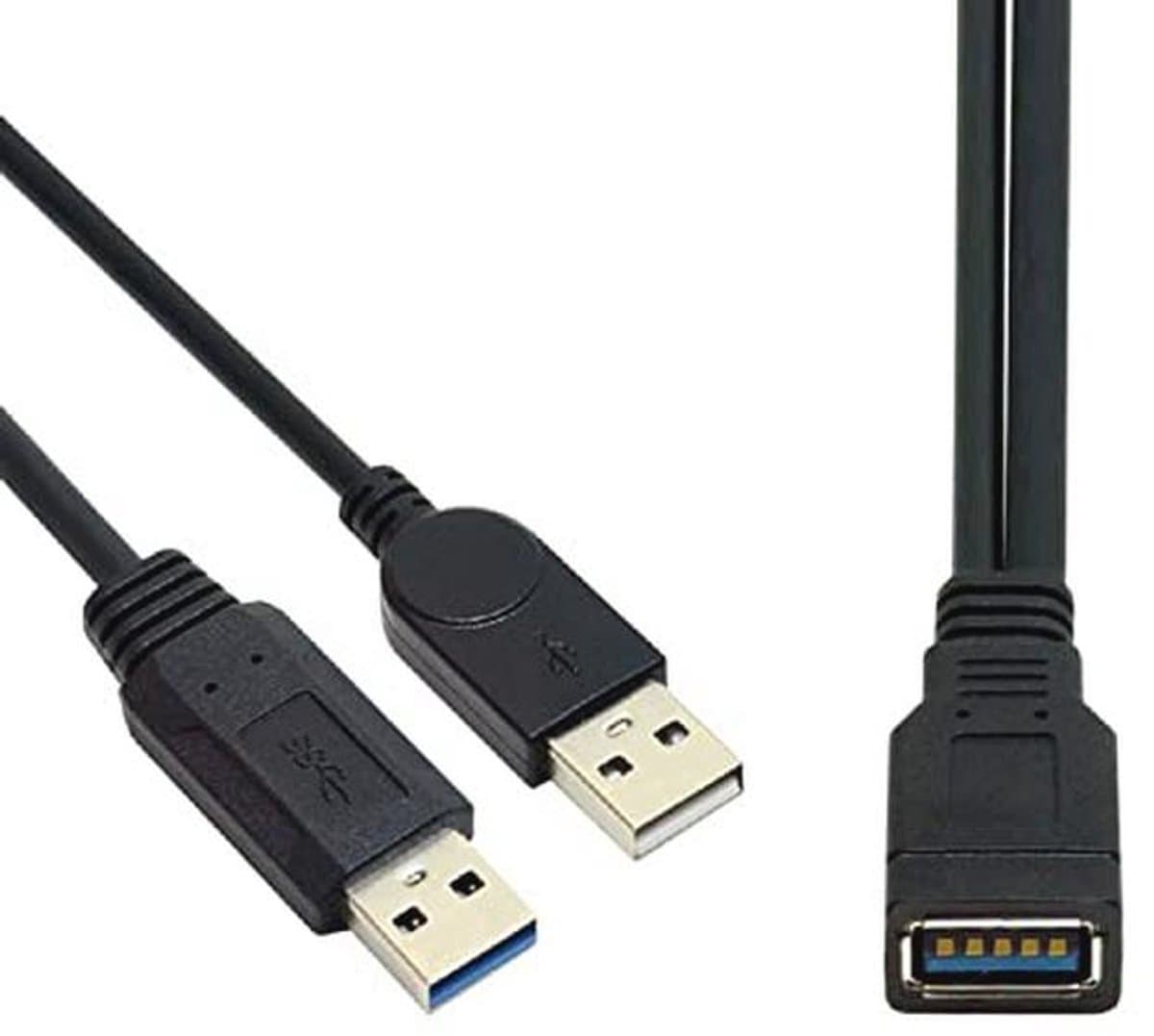 USB 3.0 Vrouwelijk naar Dubbele USB Mannelijke Y-Kabel voor Extra Stroom en Data — afbeelding 1