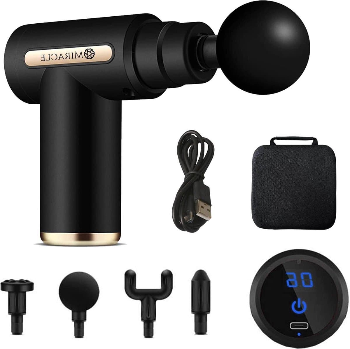 Massage Pistool Body Muscle Massager Professionell Djupvävnadsmassagepistol Smärtlindring 4 Tillbehör 6 Hastigheter - Zwart — afbeelding 1