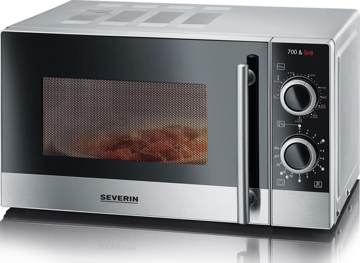 Severin MW 7874 Magnetron met Grillfunctie – 20L – 700W Magnetron – 900W Grill – 9 Vermogensstanden – Zwart/Zilver — afbeelding 1