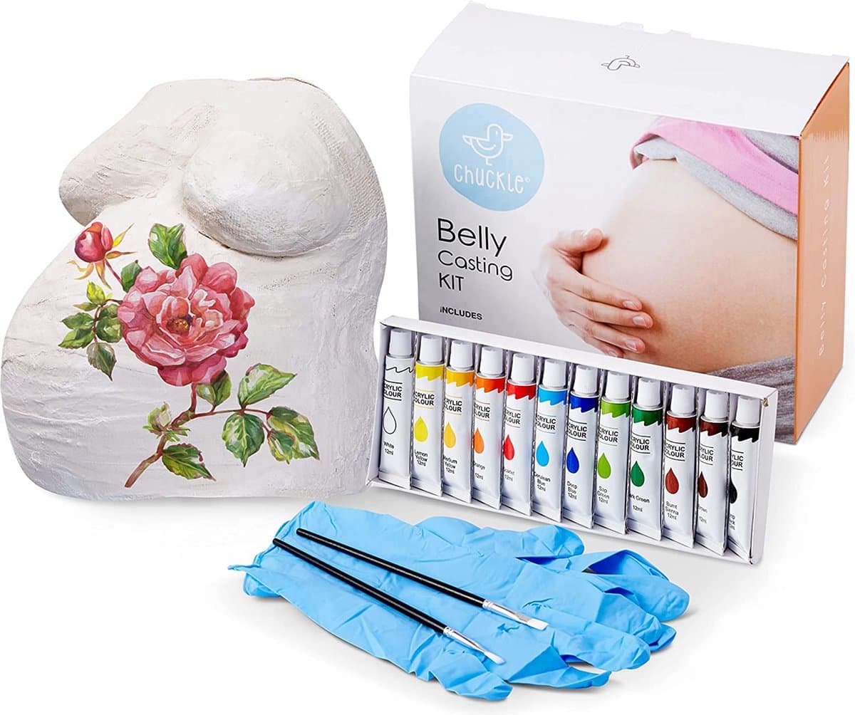 Chuckle Gipsbuik Afdruk Pakket voor Zwangere - inclusief Gipsverband/Gipsrollen & 12 Kleuren Verf - Ideaal Kraamcadeau/Babycadeau — afbeelding 1