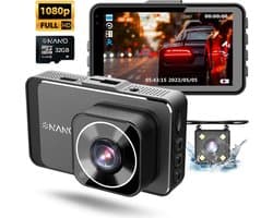 Nanocam M19 32gb dashcam voor auto met achter camera - Full HD + Vga resolutie - Parkeerbeveiliging - 32gb MicroSD - Zuignap en sticker houder - 170 graden kijkhoek - Nachtzicht - 3.0 inch IPS LCD scherm