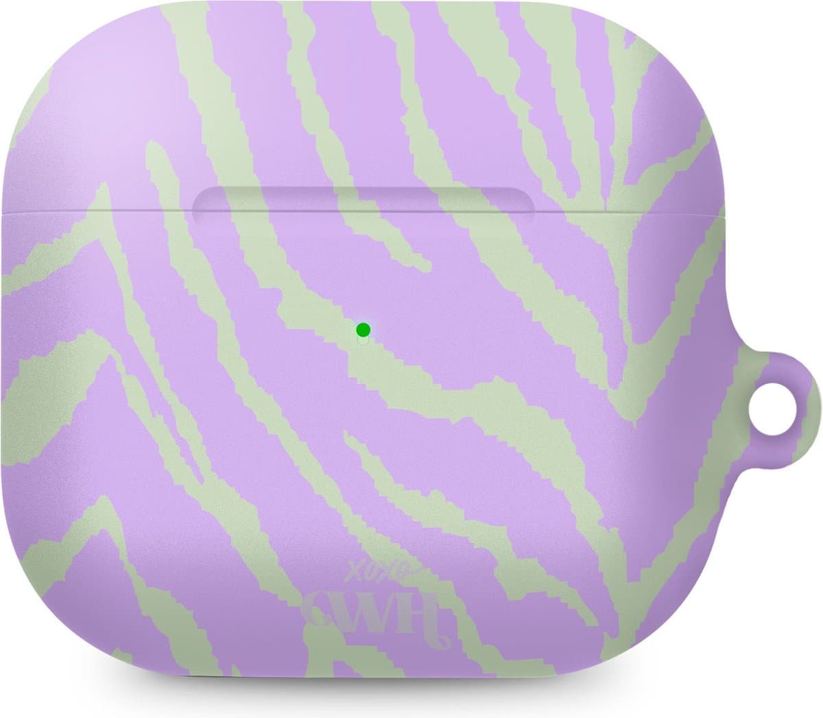xoxo Wildhearts hoesje geschikt voor AirPods 4 - Main Character - Ook als telefoonhoesje verkrijgbaar - schokbestendige case - koptelefoonhoesje - Matte afwerking - Beschermhoes met zebraprint - dierenprint hoesje - Paars - Groen — afbeelding 1