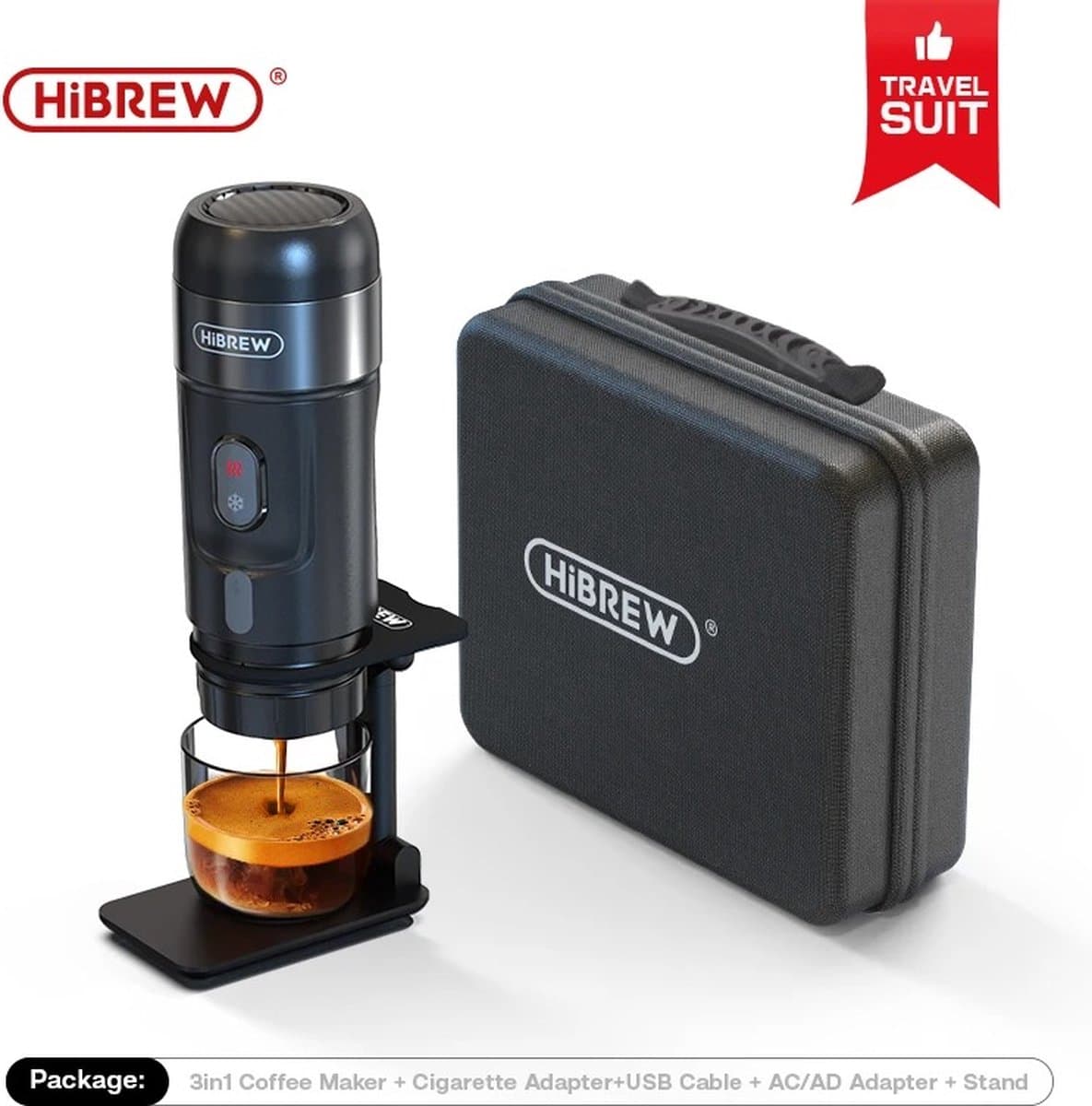 Sattire - Hibrew Draagbare Koffiezetapparaat - Voor Auto & Thuis - 12 Volt - 15 Bar - Espresso Koffiezetapparaat - Fit Nespresso - Dolce Pod - Capsule Koffie - Oplos Koffie - Koffiezetapparaten - Elektrisch - — afbeelding 1
