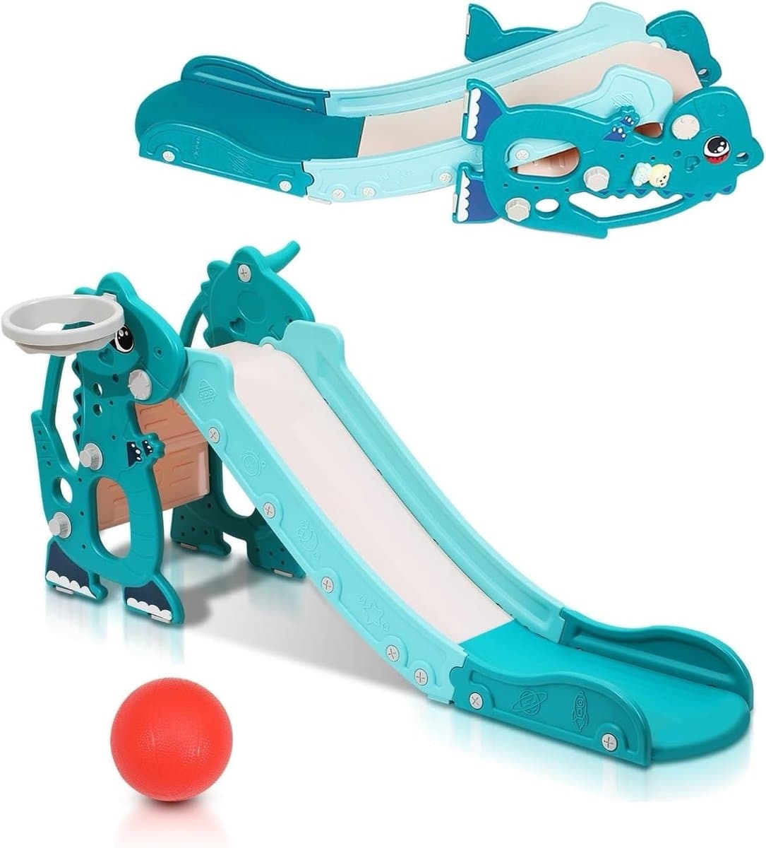 4-in-1 kinderglijbaan met Engelse Early Learning Machine, kinderen fun-slide, glijbaan voor kinderen jaar, indoor en outdoor glijbaan - groen — afbeelding 1