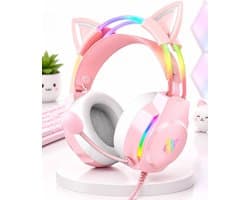VHV - Gaming headsets met Microfoon - Kattenoor Headphones - Koptelefoon - Hoofdtelefoon met kabel - Noise Cancelling Microfoon - Surround Sound - RGB Verlichting - PC, Laptop, PS4, PS5, Xbox, Switch