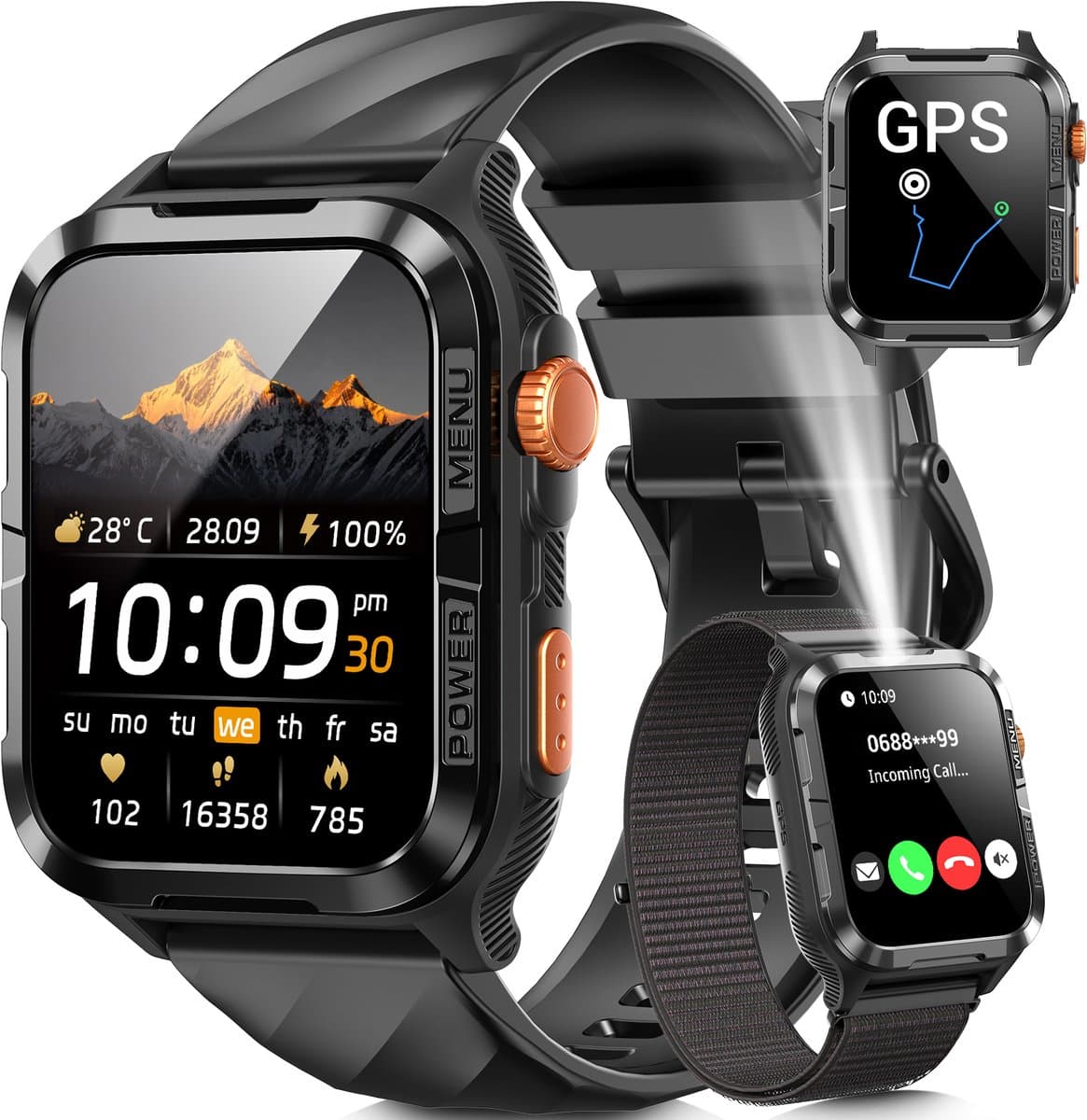 Blackview GPS Smartwatch Heren - W10Pro - Intelligent GPS Outdoor Sports Positioning Watch -Square Sporthorloge - Slim Horloge - Bluetooth Bellen en ChatGPT - Hartslagmeter - Slaapmonitor - LED Zaklamp voor Android en iOS- Zwart — afbeelding 1