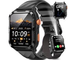 Blackview GPS Smartwatch Heren - W10Pro - Intelligent GPS Outdoor Sports Positioning Watch -Square Sporthorloge - Slim Horloge - Bluetooth Bellen en ChatGPT - Hartslagmeter - Slaapmonitor - LED Zaklamp voor Android en iOS- Zwart