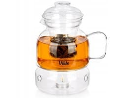 Glazen theepot 1.5L met infuser en waxinelichtje houder