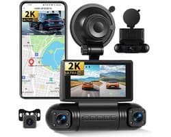 SnelShoppen - 2K Dashcam Voor- en Achteruit met APP WiFi, 4 Kanalen 2K+3*1080P, 150° Hoek, Super Nachtzicht, Parkeerbewaking, G-sensor, Loopopname, AP