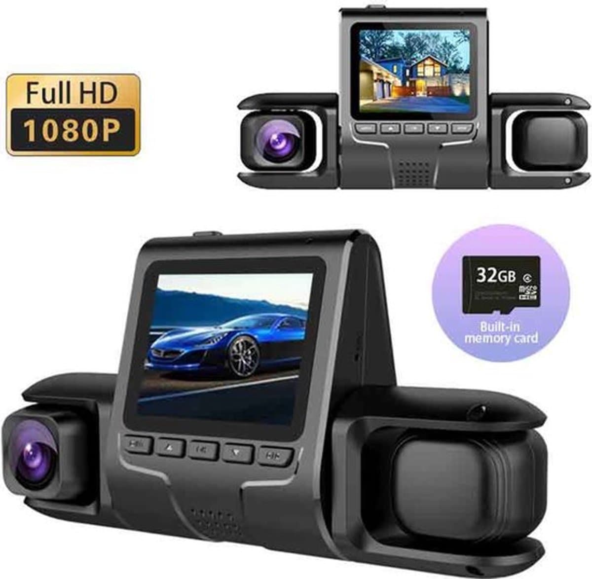 4-kanaals 360° dashcam HD 1080P 4-lens rijrecorder met 32GB geheugenkaart — afbeelding 1