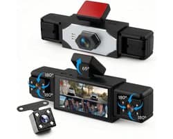 SnelShoppen - 360° 4-kanaals dashcam auto met 4 camera's 1080p voor en achter links, rechts, 3,16 inch IPS-scherm, AVI videoformaat, multi-taal onders