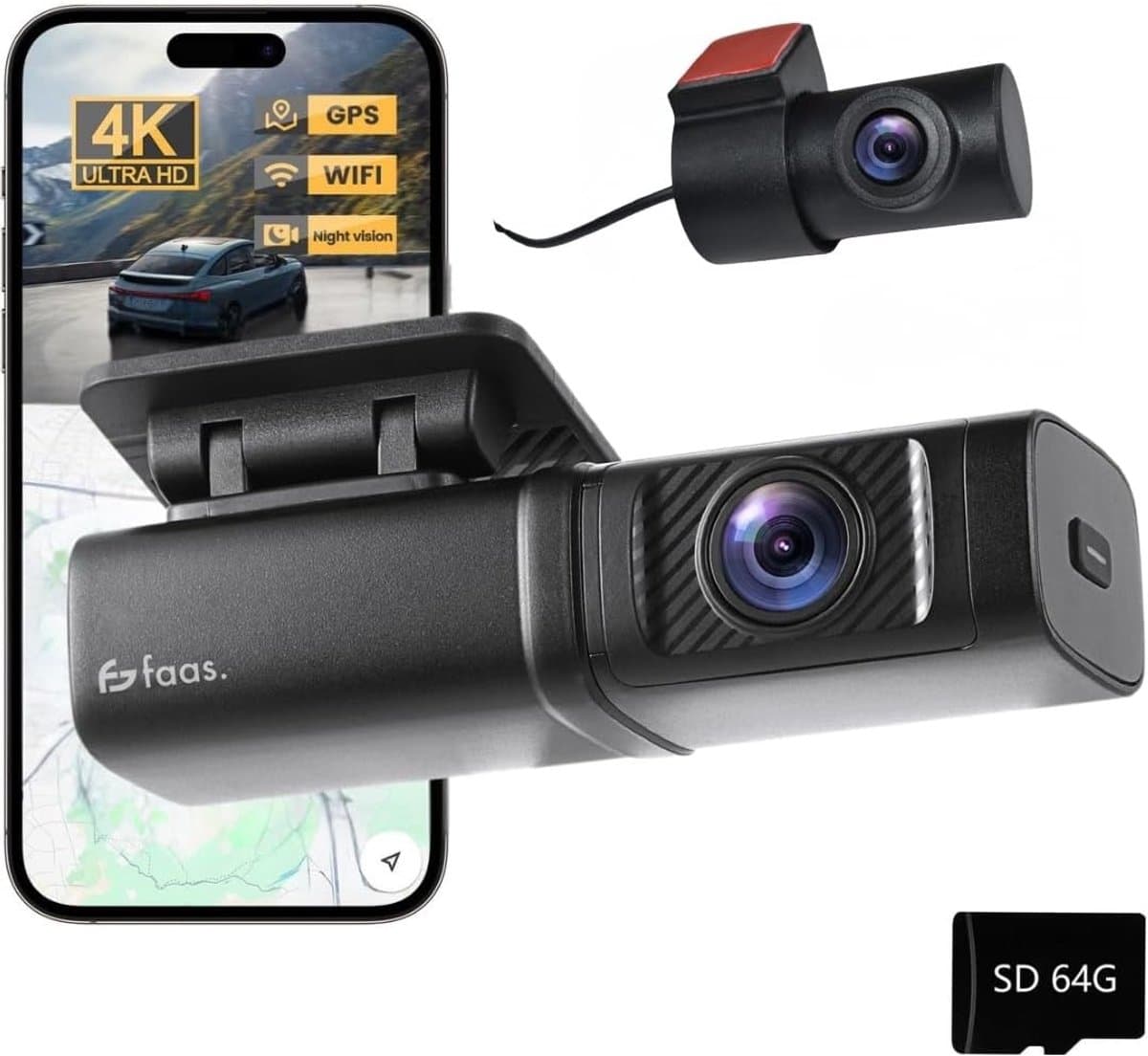 Dual Dashcam - Zwart - 4K Resolutie - Nachtzicht - Voor Auto's — afbeelding 1