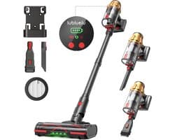 G&G stofzuiger – Steelstofzuiger – Draadloos – Zonder zak – 500W – Tot 50 min – Verwisselbare accu – 7x 2200mAh - Wandhouder