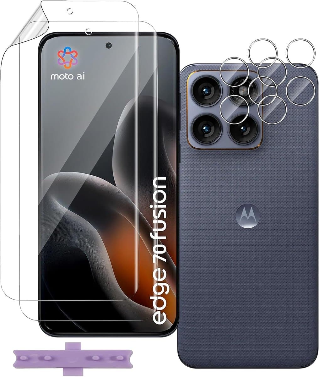 SnelShoppen - 2 + 2 stuks displaybeschermfolie voor Motorola Moto Edge 70 Fusion, TPU-hydrogel, HD, krasbestendig, eenvoudig te installeren, camerabes — afbeelding 1