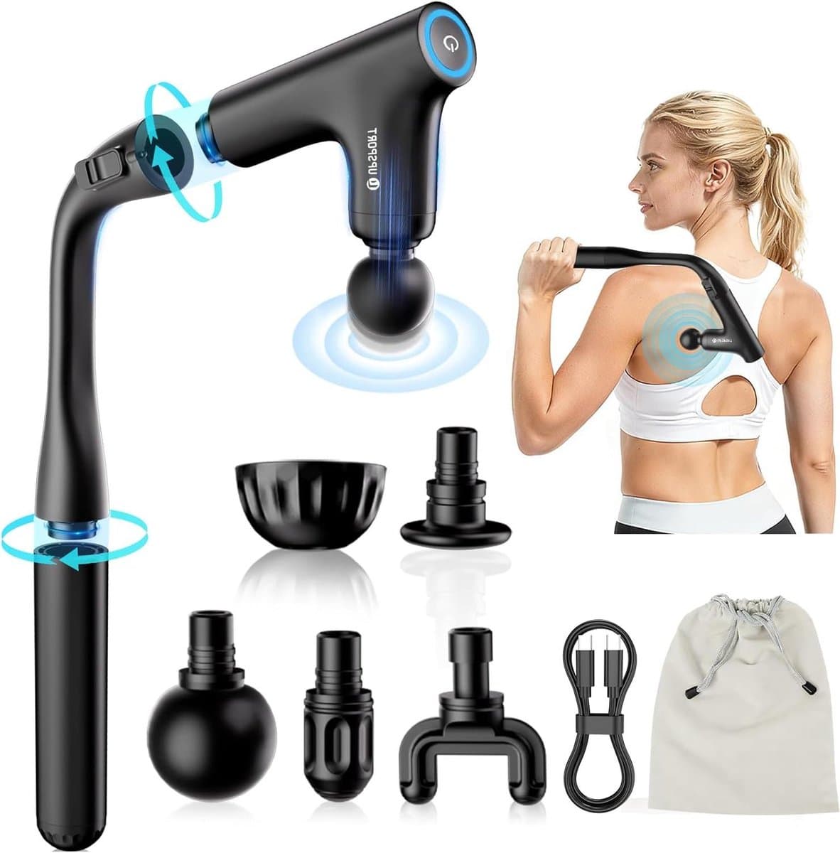 Spier Massager - Herstel Gun - Spierherstel Ontspanning - Verstelbare Handgreep - 39.5 cm - Zwart — afbeelding 1
