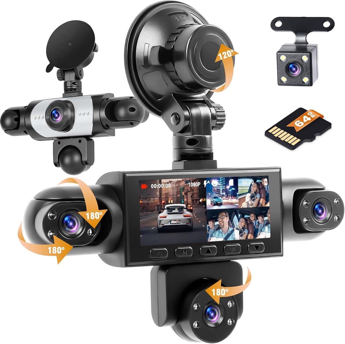 Dashcam 5-kanaals - 64 GB kaart - 3 inch scherm - 360° afdekking voor veiligheid - ShopVlot — afbeelding 1