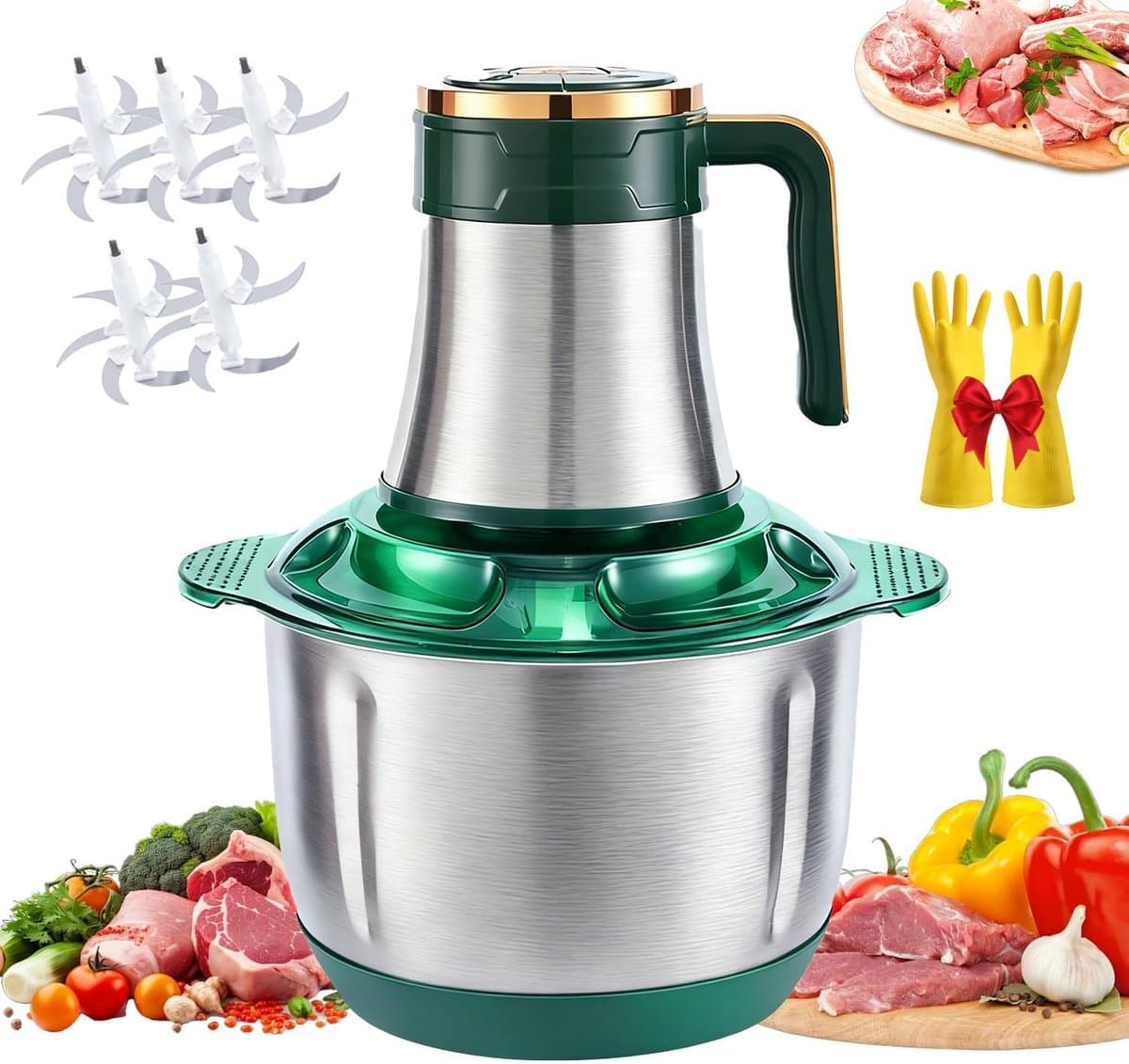 Compacte Keukenmachine - Voedselhakker Vleesmolen - Moeiteloos Koken - Krachtige 500W Motor - 5L Roestvrij Staal - Zilver — afbeelding 1