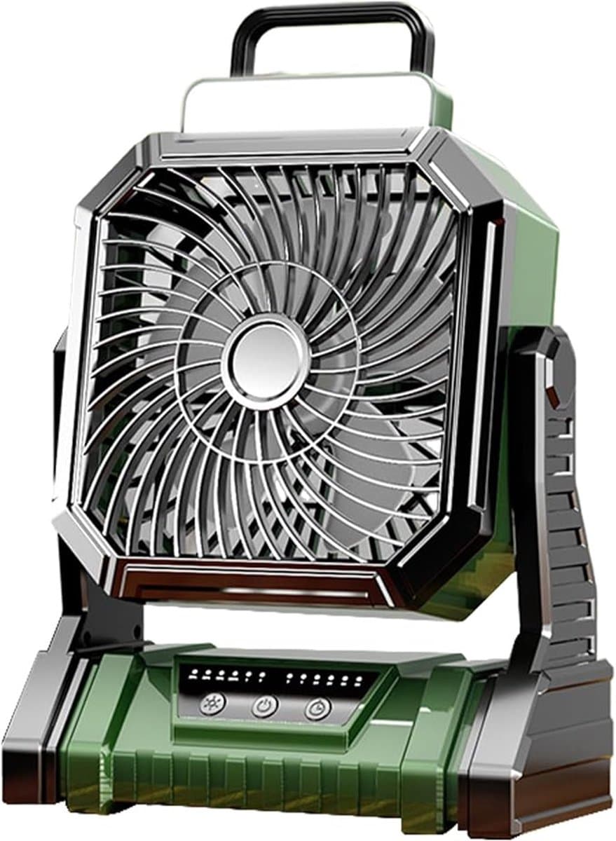 Deze oplaadbare, draagbare ventilator is compact en draagbaar, voorzien van een 5400mAh-batterij, 4 instelbare standen en een ingebouwd lampje. Hij is geschikt voor gebruik in winkels, slaapkamers, buiten, op het strand en op reis. — afbeelding 1