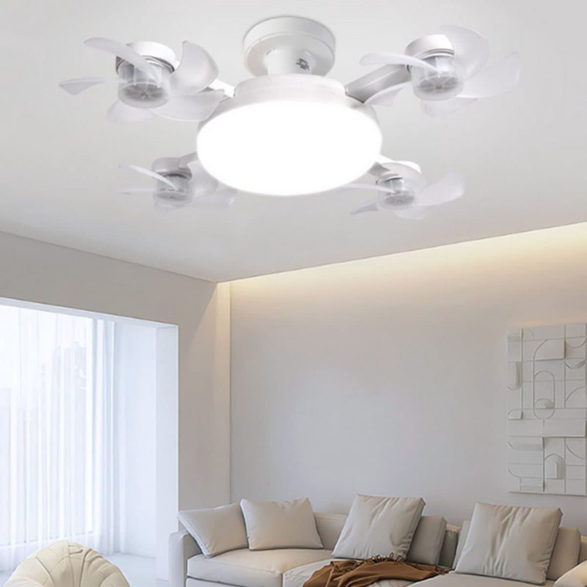 Plafondlamp Geschikt voor buiten, plafondventilator met ledverlichting, afstandsbediening, stil, opvouwbaar, 60 watt — afbeelding 1