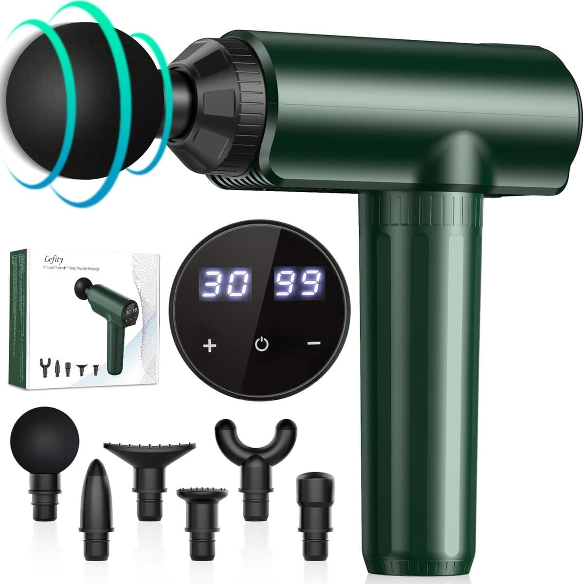 Massage Gun – 30 Snelheden – 6 Massagekoppen – USB-C – 2600mAh – Stil <45 dB – Tot 8 Uur Gebruiksduur — afbeelding 1