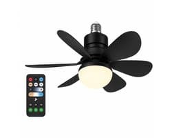 North Collective AirFlow - Plafond Ventilator Verlichting E27 - LED Ventilatorlamp met Afstandsbediening - 3 Snelheden - 52 cm - Zwart
