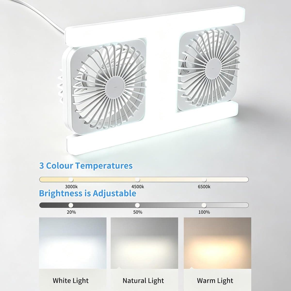 KZQ H-vormige plafondventilator met LED-verlichting en afstandsbediening - E27 lampfitting met dubbele ventilator - Dimbare kleurtemperatuur 3000-6500K - Geschikt voor slaapkamer en binnenruimtes - Wit — afbeelding 1