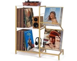 LP Opbergsysteem - Platenspeler Meubel met LP Kast - Vinyl Opbergsysteem - Lichtbruin - 70cm x 30cm x 81cm