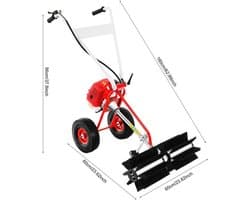 43CC Benzine Veegmachine – Handveger – Motorbezem – Bladveger – Tuinveger – 60 cm Borstelbreedte – 1,7 PK Motor – Stevige Constructie