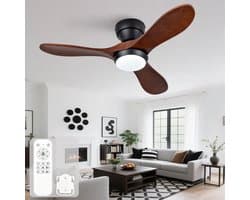 36 inch Ventilator - 3 CCT Verlichting - Afstandsbediening - 6 Snelheden - 3 Massief Houten Bladen - Omkeerbare Rotatie