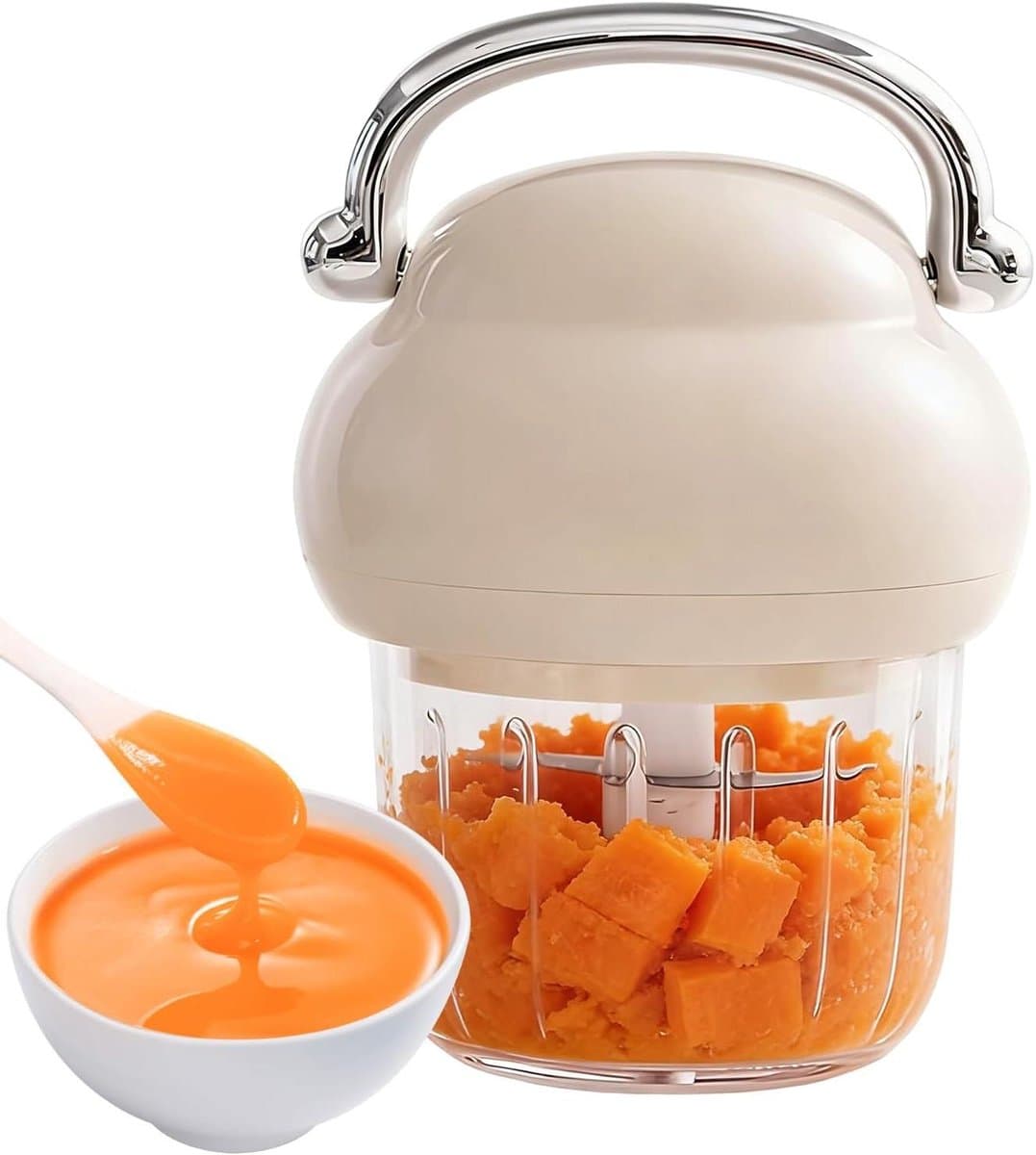 Elektrische Keukenmachine - Mini Hakmolen - Snel Ingrediënten Maken - Oplaadbaar Draadloos Gemak - 350ml Capaciteit - Beige — afbeelding 1