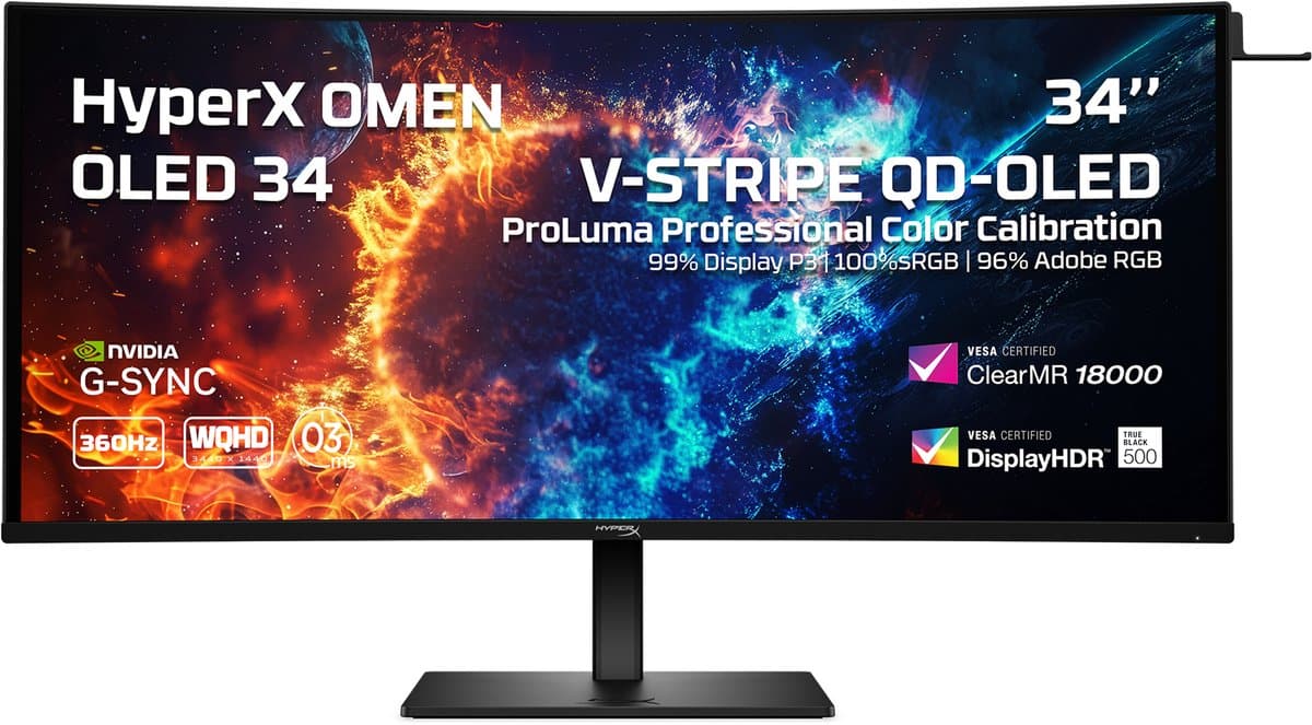 HyperX OMEN OLED 34 Curved Gaming Monitor - 34 Inch WQHD - 360Hz - QD-OLED - USB-C - KVM Switch - HDR500- aRGB — afbeelding 1