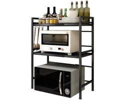 ZEYNOMAX - Dailygoods Uitschuifbare magnetron- en ovenstandaard voor magnetron, metalen magnetronplank met 6 hanghaken voor magnetr