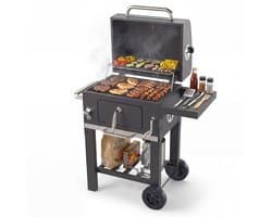 KitchenBrothers Houtskool BBQ Midi - Barbecue Houtskool - RVS Grillroosters - PFAS-Vrij - Met Aslade - 30x40 cm Grilloppervlak - Vaderdag Cadeau - Zwart