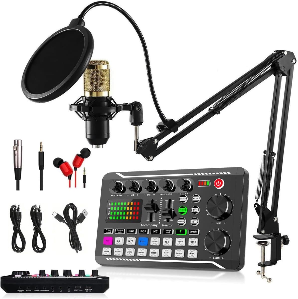 Podcast Starterspack - Gaming / Streaming / Podcasting - Microfoon Arm - Perfect voor Streamen, Zingen, Youtube & Gamen - Zwart — afbeelding 1