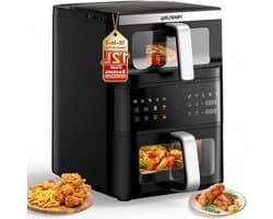 Airfryer Dubbele Mand - Heteluchtfriteuse Duo - Gezonde Maaltijden - Verticaal Compact Design - 4+8 Liter - Zwart