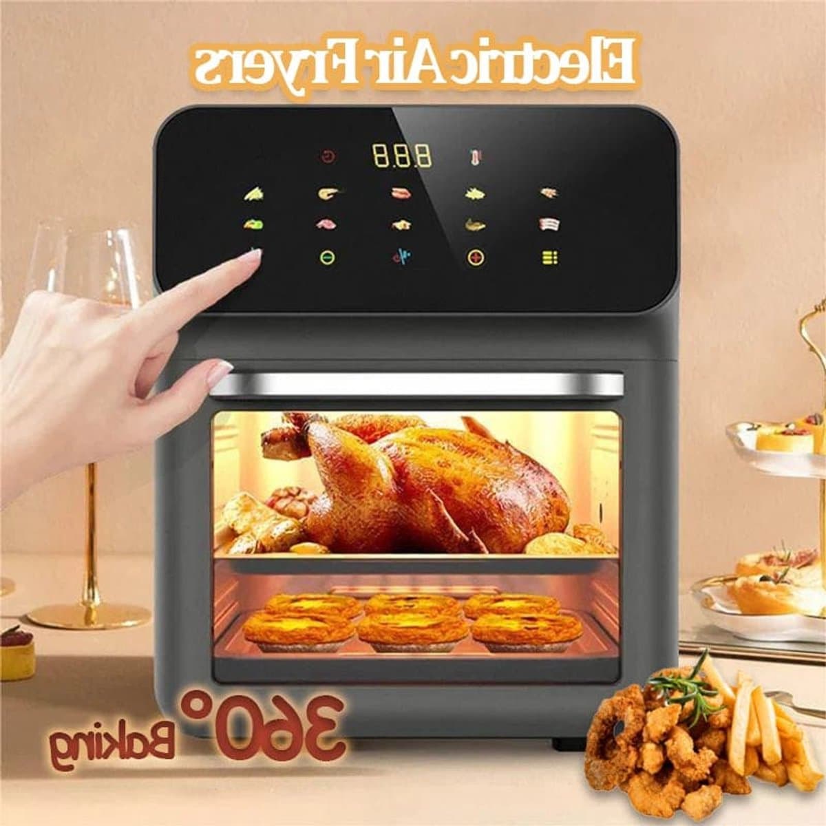 Heteluchtfriteuse – Airfryer - Airfryer Oven - 12L - 1350W - LED Touchscreen - Olievrije Heteluchtfriteuse - Multifunctioneel Convectoroven - Kijkvenster - Grote Capaciteit - Zwart — afbeelding 1