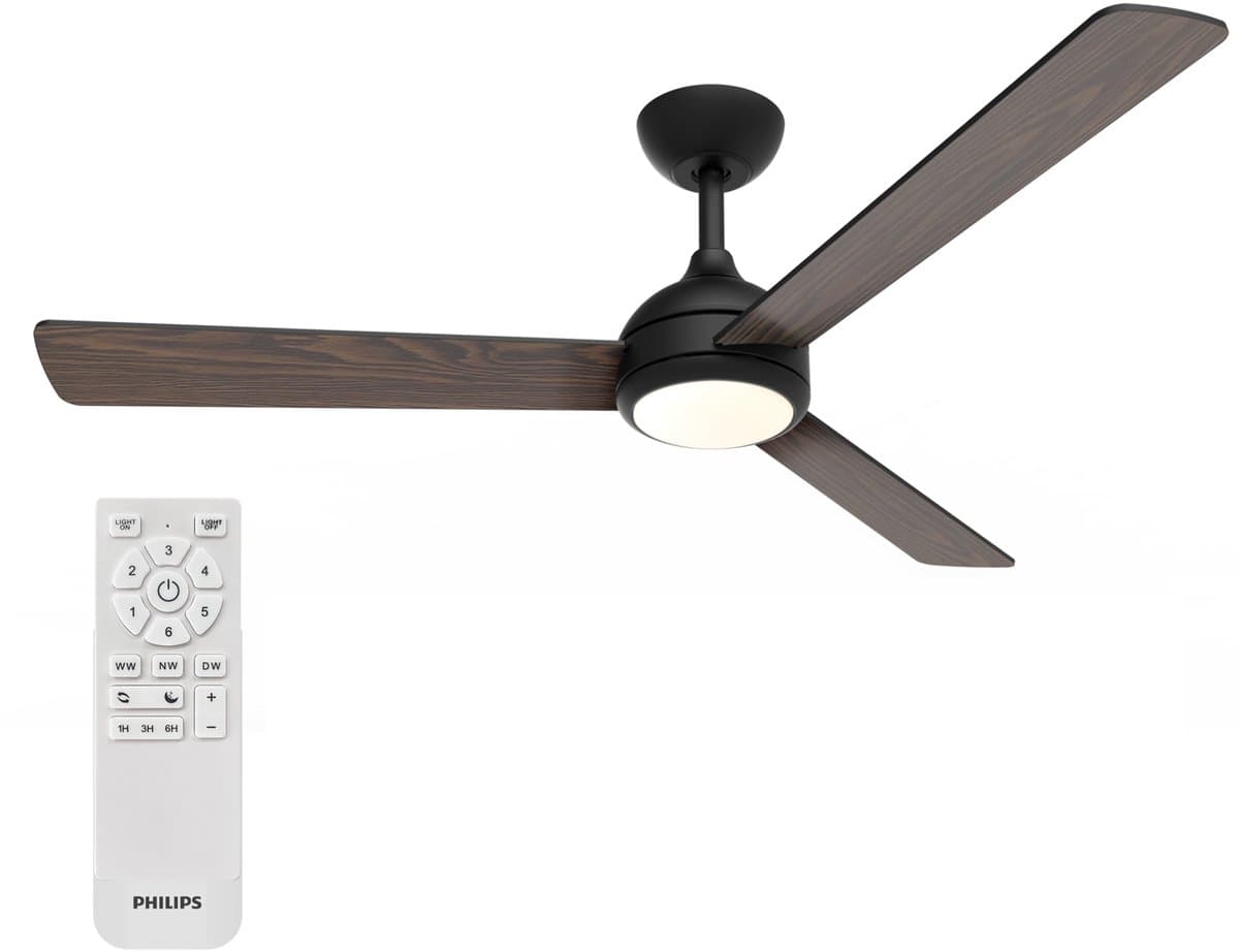 Philips Civx Plafondventilator met LED-lamp - 3 Bladen - Diameter: 132cm - Drie tinten wit licht (3000K / 4300K / 6500K) - Dimbaar tot 10% - Afstandsbediening - Zwart of Donker hout - 2500 Lumen — afbeelding 1