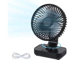 Zakventilator - Draagbare USB-bureauventilator - Ultrastille automatische oscillatie 120° - Krachtige oplaadbare batterij van 4000 mAh - Mini-bureauventilator - 4 snelheden - Kleine ventilator voor thuis, slaapkamer en buiten - Zwart