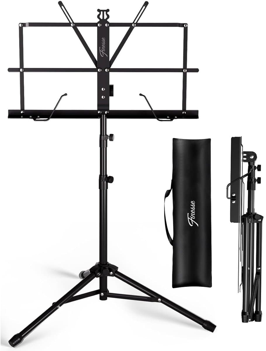 Finesse Muziekstandaard voor Bladmuziek - Opvouwbaar - met Draagtas - Lessenaar - voor Tablet -Zwart — afbeelding 1