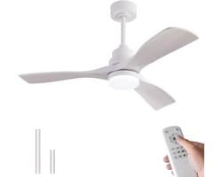 HAUSS SPOLE Ventilator – 106,68 Cm – Met Verlichting En Afstandsbediening – ABS – Wit – 3 Bladen Met Stille Omkeerbare DC Motor