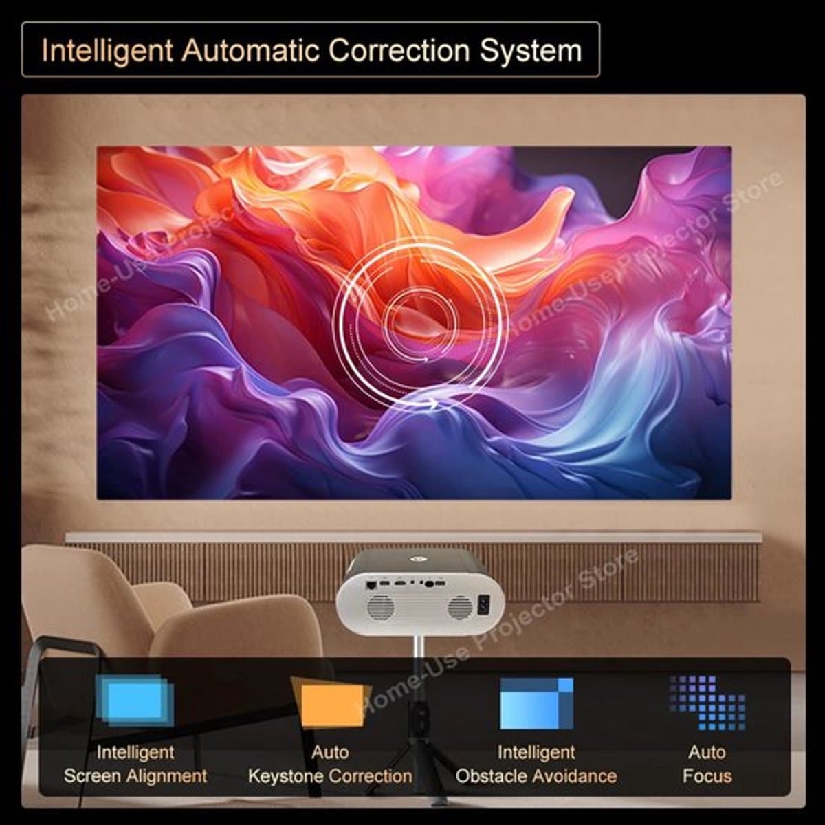 Alincoo - D7W - Beamer - Projector Beamer - Mini Meamer - Full HD 1080P - 1920x1080dpi - Automatische focus - 5G - met WiFi - 1300 Lumens - Wit — afbeelding 1
