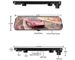Dashcam voor Auto - 10 Inch Touchscreen Spiegelcamera - 1080P AHD Dashcam met Nachtzicht - G-Sensor - Parkeermodus - Groothoek 170° - Zwart